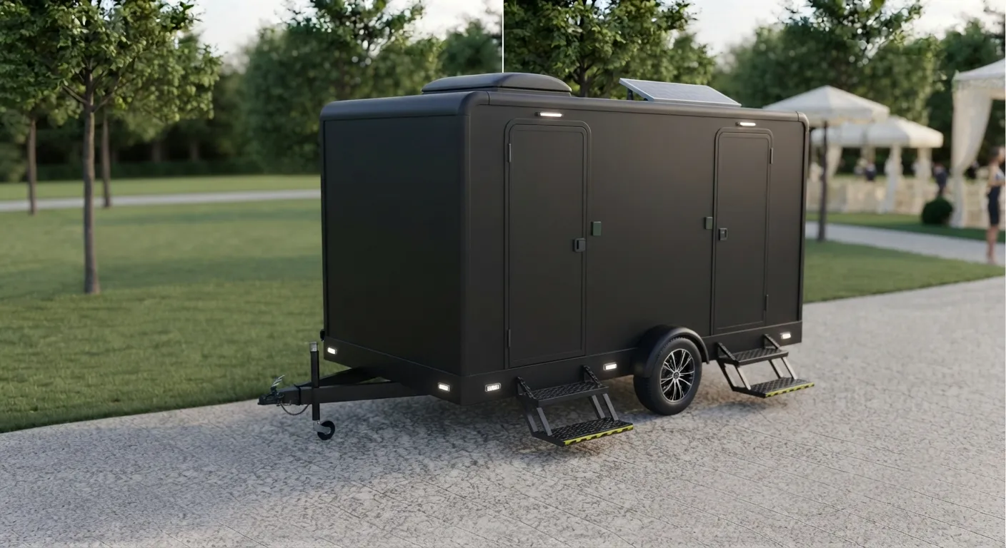2 stall restroom trailer from our New Bedford fleet