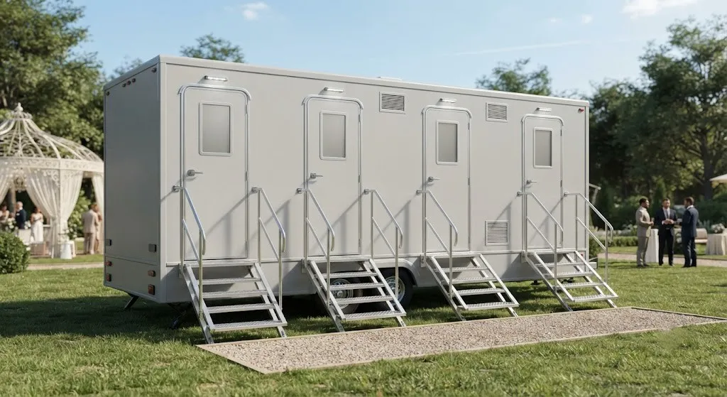 4 stall restroom trailer from our New Bedford fleet