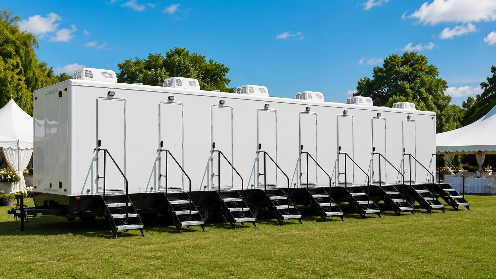 8 stall restroom trailer from our New Bedford fleet
